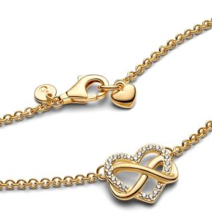 Pandora Moments Halskette Ewigkeitsherz, 14-karätig vergoldet, mit klarem Cubic Zirkonia Moderner