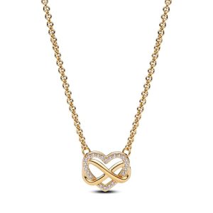 Pandora Moments Halskette Ewigkeitsherz, 14-karätig vergoldet, mit klarem Cubic Zirkonia Moderner
