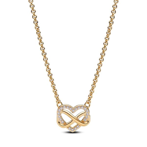 Pandora Moments Halskette Ewigkeitsherz, 14-karätig vergoldet, mit klarem Cubic Zirkonia Moderner