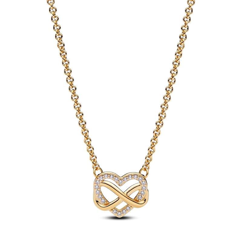 Pandora Moments Halskette Ewigkeitsherz, 14-karätig vergoldet, mit klarem Cubic Zirkonia Moderner