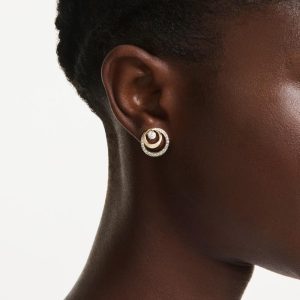 Swarovski Hyperbola Kollektion, Rundschliff, Weiß, Goldfarben beschichtet Hyperbola Ohrstecker