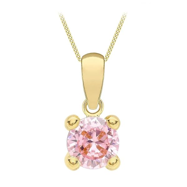 Amazon Essentials Halskette mit Anhänger aus 9-Karätigem Gold mit Geburtsstein (ehemals Amazon Collection) Rosa/Oktober