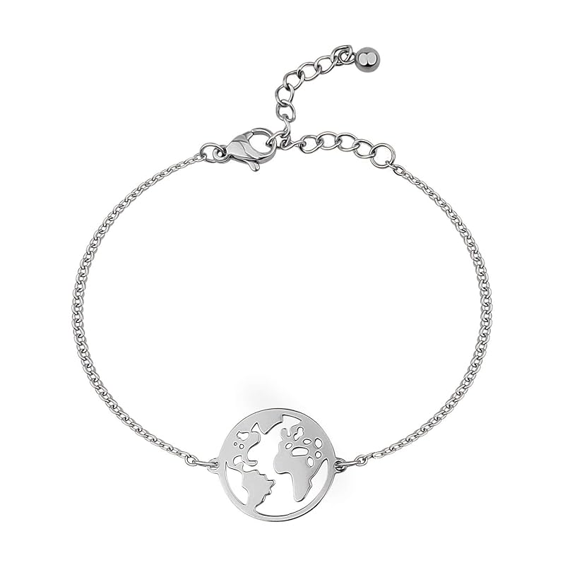 BONNYBIRD® Wasserfestes Edelstahl Weltkugel Armband in Silber, Gold & Roségold, 100% Wasserfest & Hautverträglich, Perfektes Reise Geschenk für Weltenbummler BonnyWorld BonnyWorld Silber