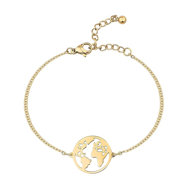 BONNYBIRD® Wasserfestes Edelstahl Weltkugel Armband in Silber, Gold & Roségold, 100% Wasserfest & Hautverträglich, Perfektes Reise Geschenk für Weltenbummler BonnyWorld BonnyWorld Gold