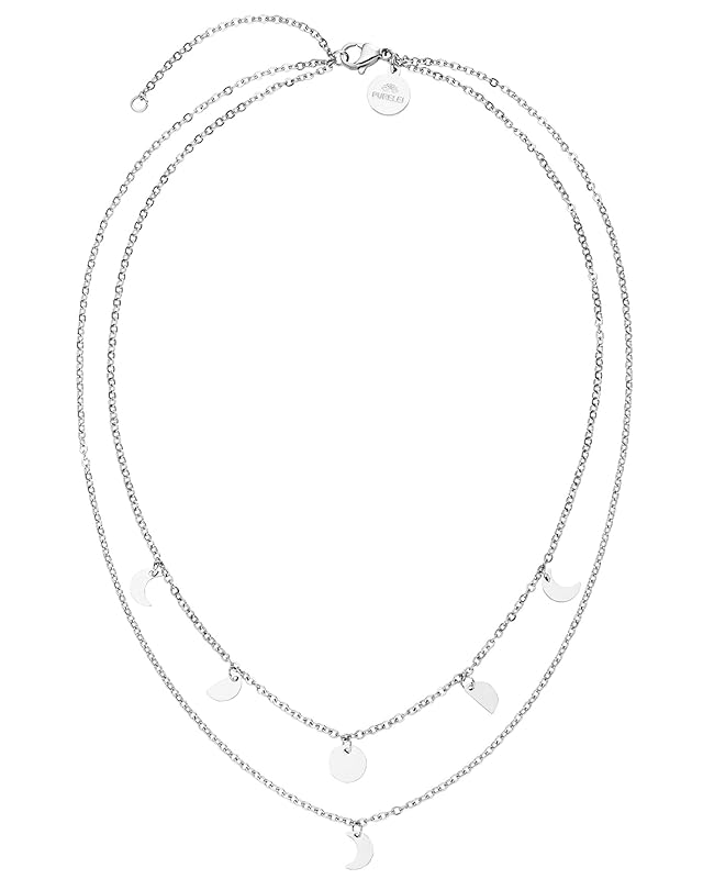 Purelei Luna Kette Damen – Halskette Damen aus langlebigem Edelstahl – Wasserfeste Kette mit Anhänger – 40-45 cm Länge verstellbar – Halskette für deinen individuellen Look Silber