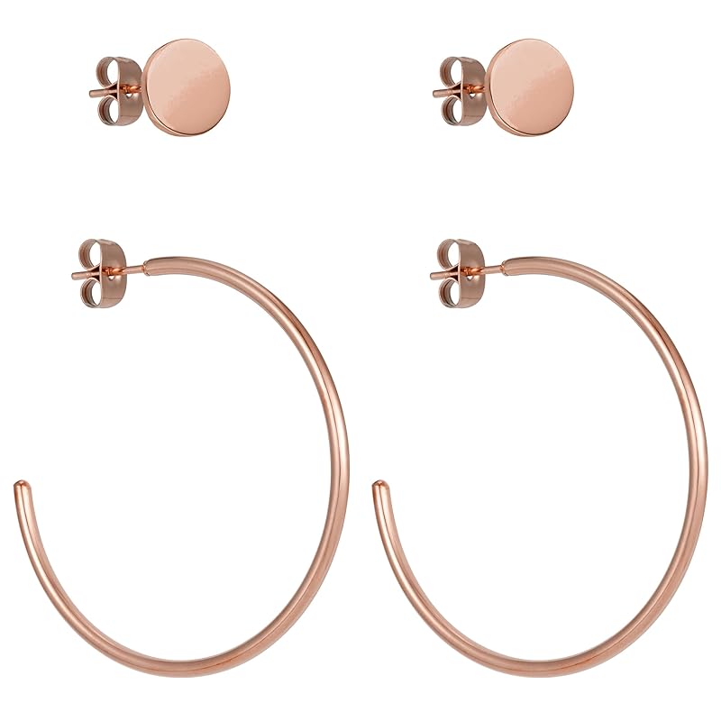 BONNYBIRD® Wasserfeste Große Edelstahl Creolen + Plättchen Ohrstecker Damen in Silber, Gold & Roségold, 100% Wasserfest, Leicht & Sehr Hautverträglich BonnyGrace BonnyBalance Roségold
