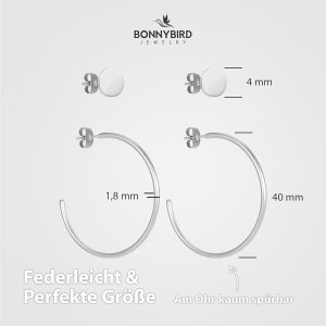 BONNYBIRD® Wasserfeste Große Edelstahl Creolen + Plättchen Ohrstecker Damen in Silber, Gold & Roségold, 100% Wasserfest, Leicht & Sehr Hautverträglich BonnyGrace BonnyGrace Silber