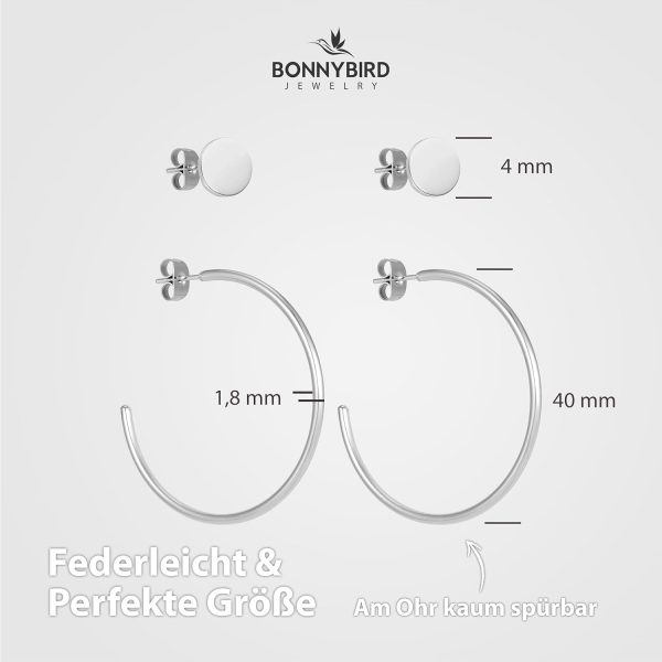 BONNYBIRD® Wasserfeste Große Edelstahl Creolen + Plättchen Ohrstecker Damen in Silber, Gold & Roségold, 100% Wasserfest, Leicht & Sehr Hautverträglich BonnyGrace BonnyGrace Silber