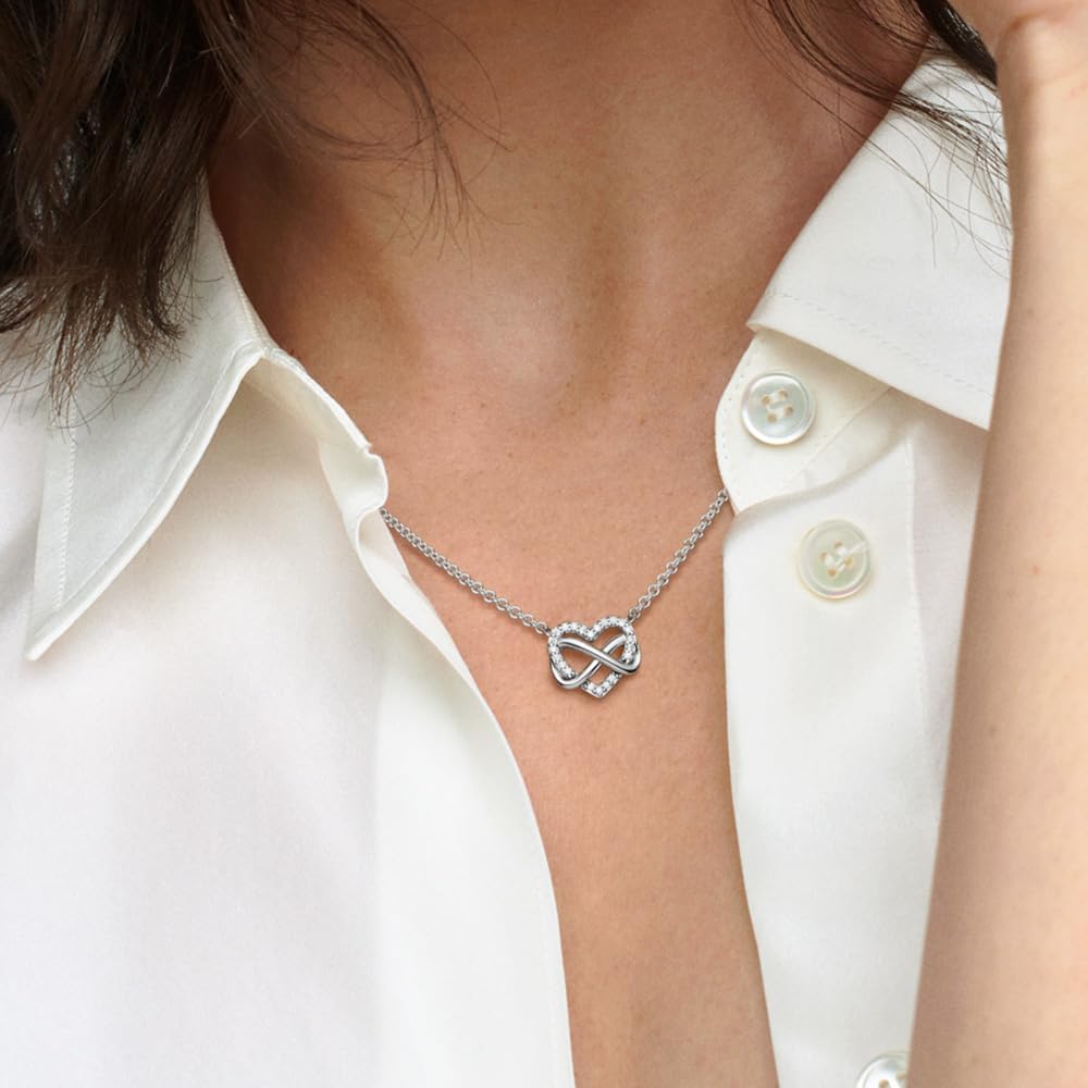Pandora Moments Halskette Ewigkeitsherz, 14-karätig vergoldet, mit klarem Cubic Zirkonia Modernes
