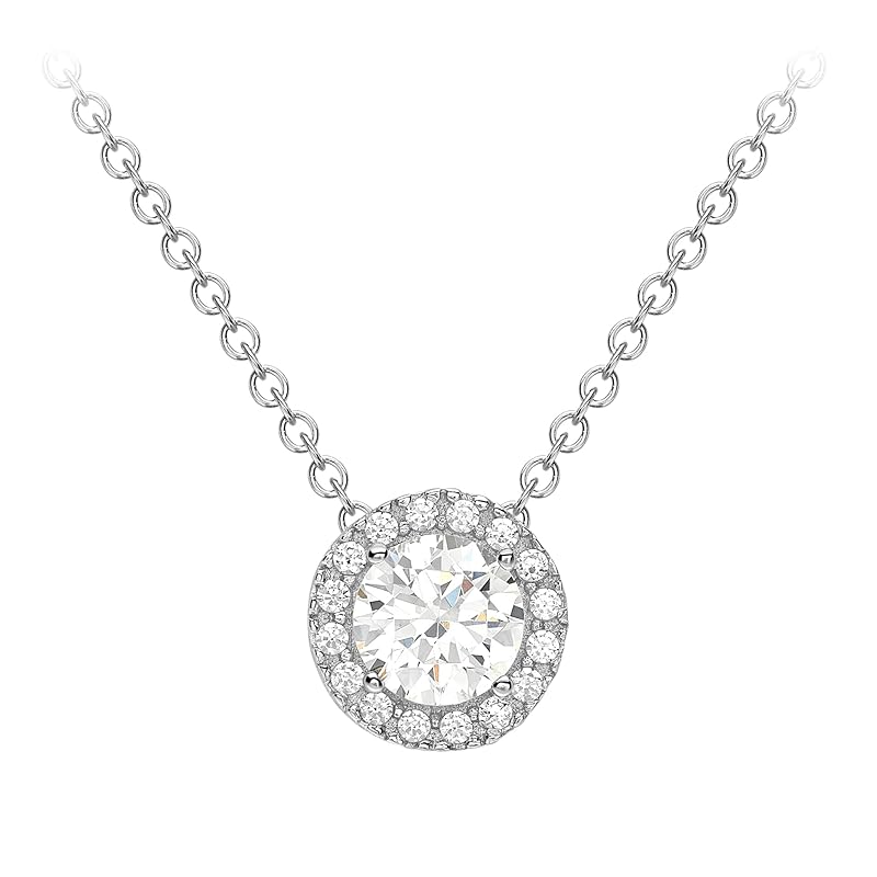 Amazon Essentials Halo-Halskette aus 9-Karätigem Gelb und Weißgold mit Kubischen Zirkonia (ehemals Amazon Collection)