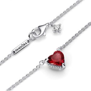 Pandora Timeless Schmuck funkelndes Herz, mit kirschrotem Jubiläumskristall Modernes