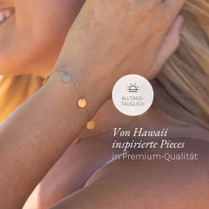 Purelei Kalea Armband – Elegantes, verspieltes Damen Armband mit Plättchen – Edelstahl – Verstellbare Länge 16/17,5/19 cm – Hawaiianisch inspiriert & wasserfest Gold