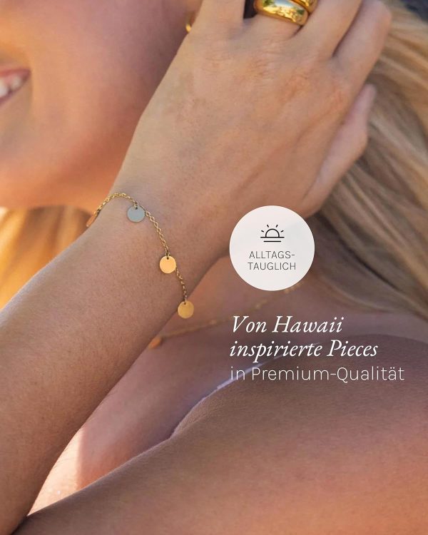 Purelei Kalea Armband – Elegantes, verspieltes Damen Armband mit Plättchen – Edelstahl – Verstellbare Länge 16/17,5/19 cm – Hawaiianisch inspiriert & wasserfest Gold