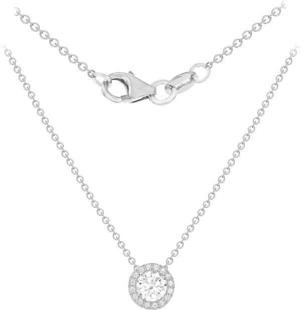 Amazon Essentials Halo-Halskette aus 9-Karätigem Gelb und Weißgold mit Kubischen Zirkonia (ehemals Amazon Collection)