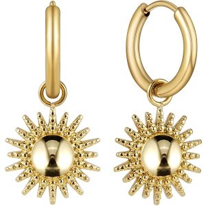 BONNYBIRD® Wasserfeste Edelstahl Ohrringe Sonne Damen in Silber, Gold & Roségold - 100% Wasserfeste & Hautverträgliche Creolen "BonnySun" (14 mm) BonnySun Gold