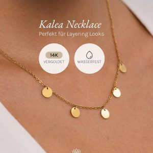 Purelei Kalea Kette Damen – Halskette Damen aus langlebigem Edelstahl – Wasserfeste Kette mit Anhänger – 40-45 cm Länge verstellbar – Halskette für deinen individuellen Look Gold