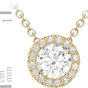 Amazon Essentials Halo-Halskette aus 9-Karätigem Gelb und Weißgold mit Kubischen Zirkonia (ehemals Amazon Collection) Gelbgold