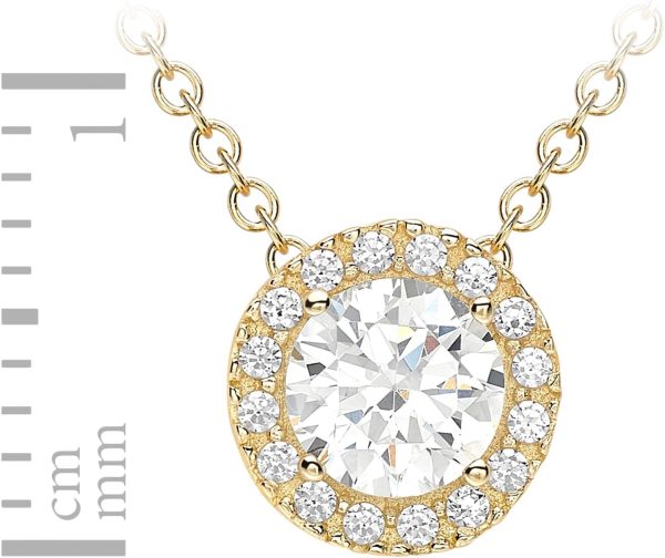 Amazon Essentials Halo-Halskette aus 9-Karätigem Gelb und Weißgold mit Kubischen Zirkonia (ehemals Amazon Collection) Gelbgold