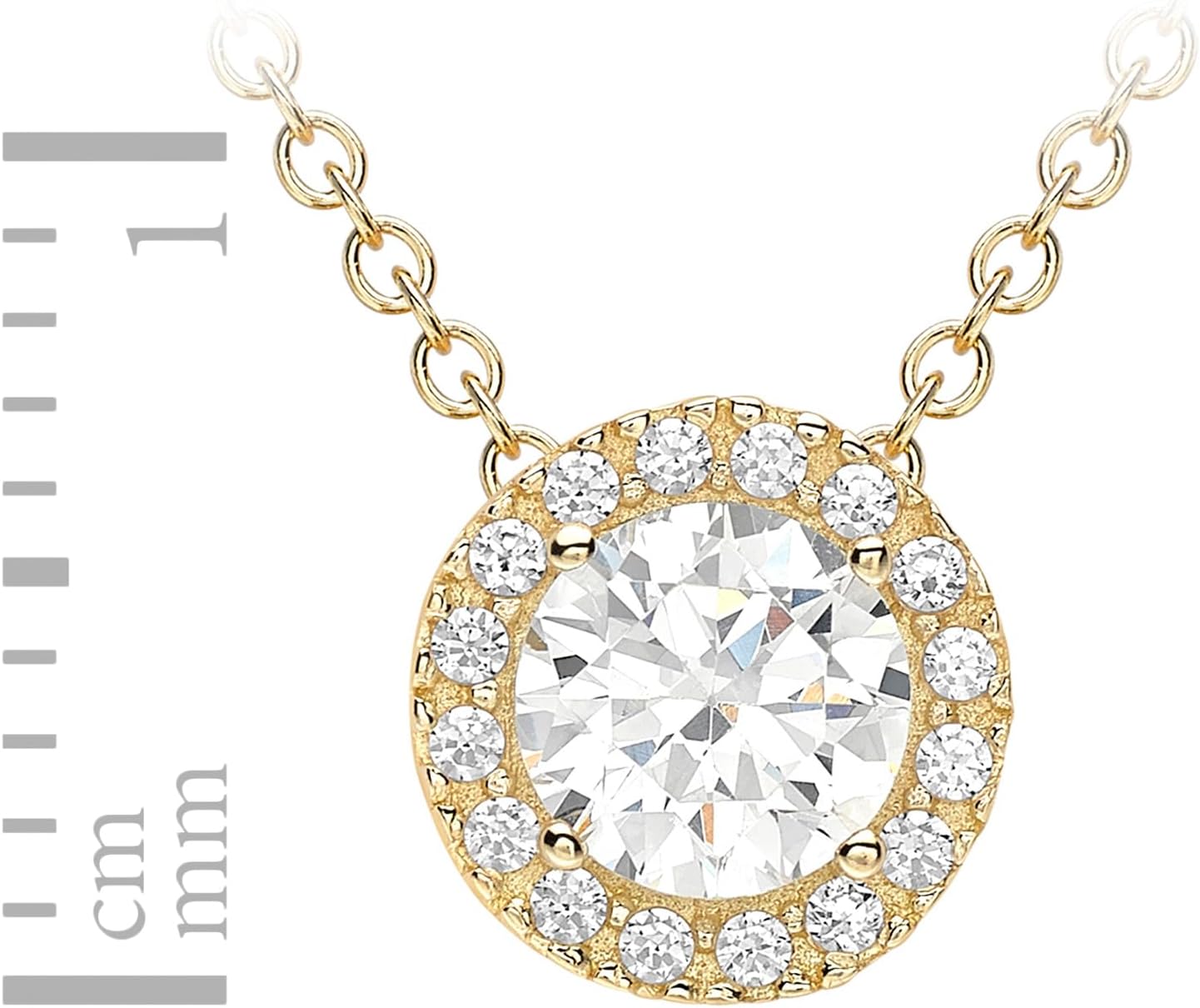 Amazon Essentials Halo-Halskette aus 9-Karätigem Gelb und Weißgold mit Kubischen Zirkonia (ehemals Amazon Collection) Gelbgold