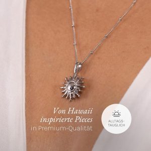 Purelei Sun Kette Damen – Halskette Damen aus langlebigem Edelstahl – Wasserfeste Kette mit Anhänger – 50-55 cm Länge verstellbar – Halskette für deinen individuellen Look Silber
