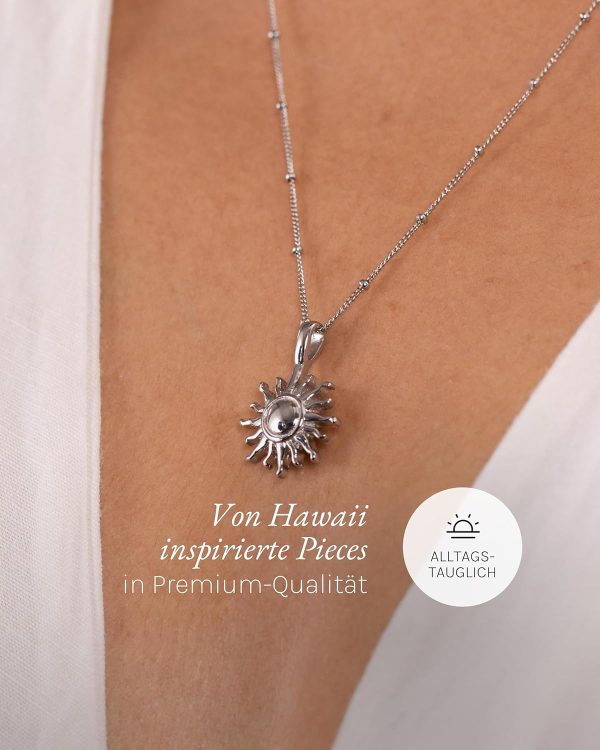 Purelei Sun Kette Damen – Halskette Damen aus langlebigem Edelstahl – Wasserfeste Kette mit Anhänger – 50-55 cm Länge verstellbar – Halskette für deinen individuellen Look Silber