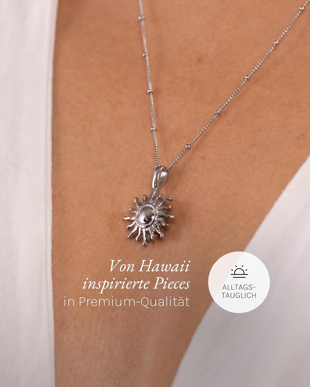 Purelei Sun Kette Damen – Halskette Damen aus langlebigem Edelstahl – Wasserfeste Kette mit Anhänger – 50-55 cm Länge verstellbar – Halskette für deinen individuellen Look Silber