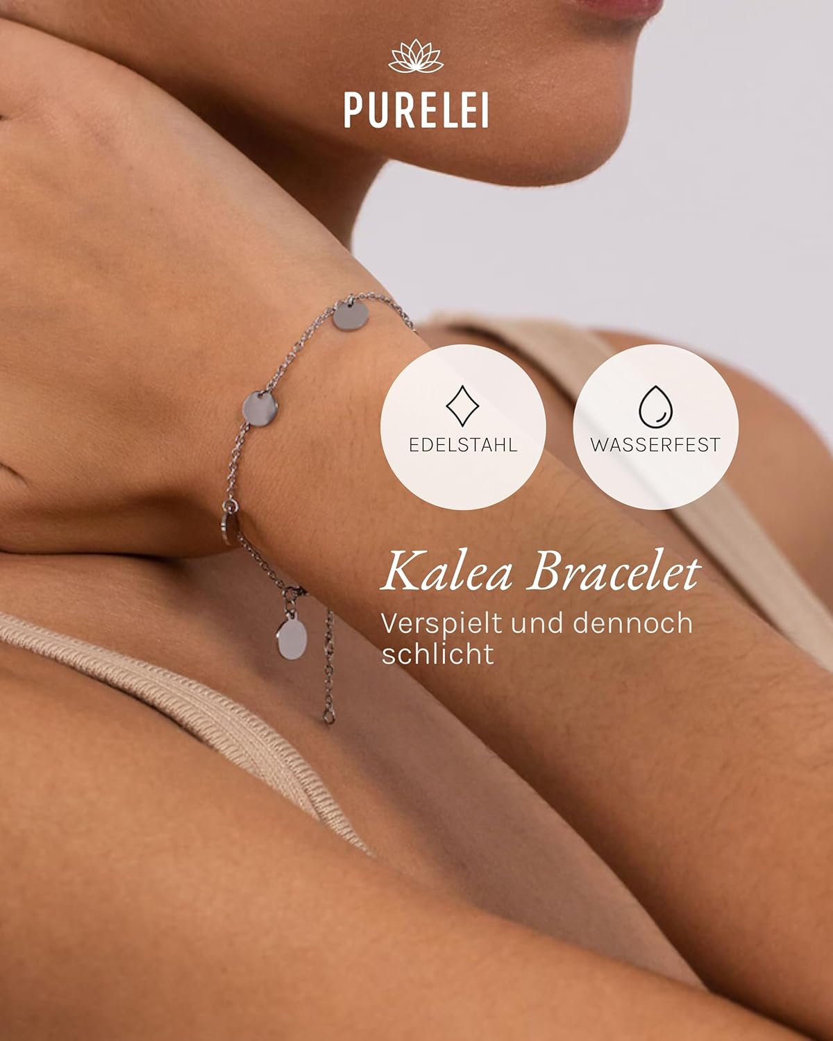 Purelei Kalea Armband – Elegantes, verspieltes Damen Armband mit Plättchen – Edelstahl – Verstellbare Länge 16/17,5/19 cm – Hawaiianisch inspiriert & wasserfest Silber