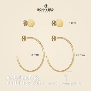 BONNYBIRD® Wasserfeste Große Edelstahl Creolen + Plättchen Ohrstecker Damen in Silber, Gold & Roségold, 100% Wasserfest, Leicht & Sehr Hautverträglich BonnyGrace BonnyGrace Gold