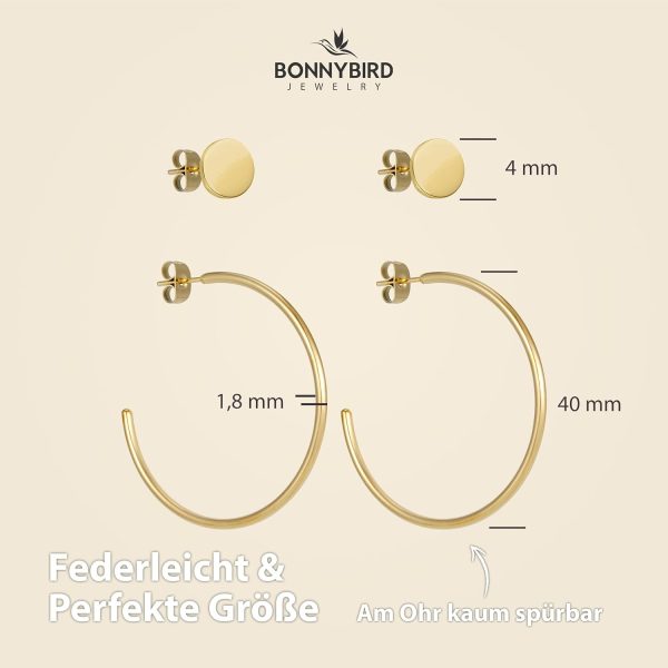 BONNYBIRD® Wasserfeste Große Edelstahl Creolen + Plättchen Ohrstecker Damen in Silber, Gold & Roségold, 100% Wasserfest, Leicht & Sehr Hautverträglich BonnyGrace BonnyGrace Gold
