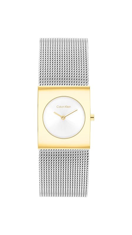 Calvin Klein Analog Quarzuhr für Damen Kollektion CK Pulse mit Edelstahl-Mesh-Gliederarmband Silver And Gold
