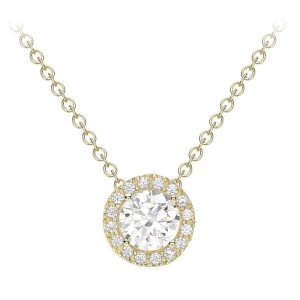 Amazon Essentials Halo-Halskette aus 9-Karätigem Gelb und Weißgold mit Kubischen Zirkonia (ehemals Amazon Collection) Gelbgold