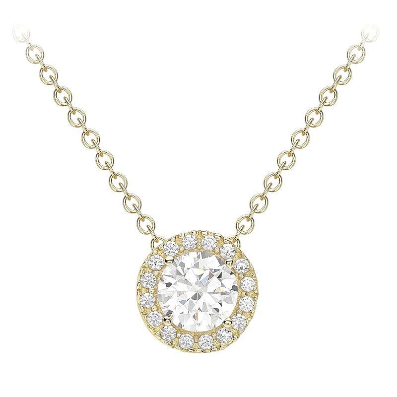 Amazon Essentials Halo-Halskette aus 9-Karätigem Gelb und Weißgold mit Kubischen Zirkonia (ehemals Amazon Collection) Gelbgold