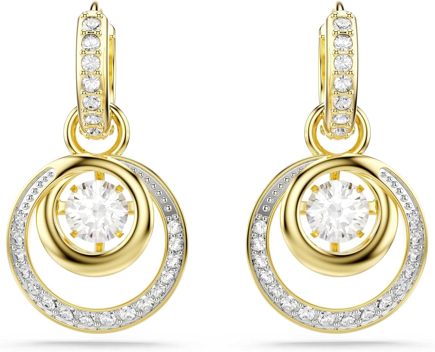Swarovski Hyperbola Kollektion, Rundschliff, Weiß, Goldfarben beschichtet Hyperbola Hängeohrringe