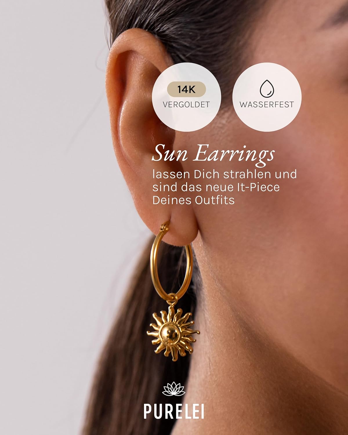 Purelei Sun Ohrringe – Damenohrringe aus langlebigem Edelstahl – Wasserfeste Ohrringe Damen – Modeschmuck für deinen individuellen Look Gold