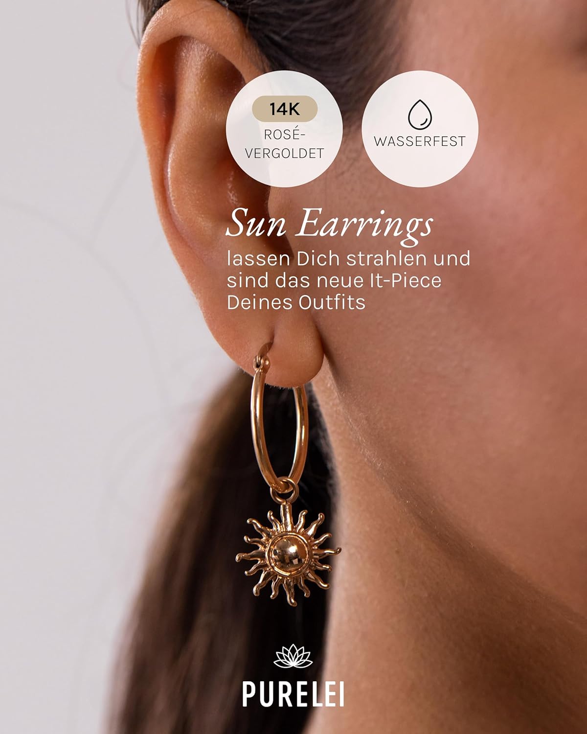 Purelei Sun Ohrringe – Damenohrringe aus langlebigem Edelstahl – Wasserfeste Ohrringe Damen – Modeschmuck für deinen individuellen Look Roségold