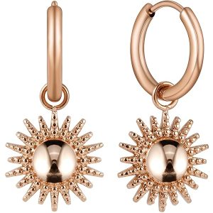 BONNYBIRD® Wasserfeste Edelstahl Ohrringe Sonne Damen in Silber, Gold & Roségold - 100% Wasserfeste & Hautverträgliche Creolen "BonnySun" (14 mm) BonnySun Roségold