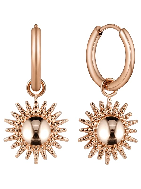 BONNYBIRD® Wasserfeste Edelstahl Ohrringe Sonne Damen in Silber, Gold & Roségold - 100% Wasserfeste & Hautverträgliche Creolen "BonnySun" (14 mm) BonnySun Roségold