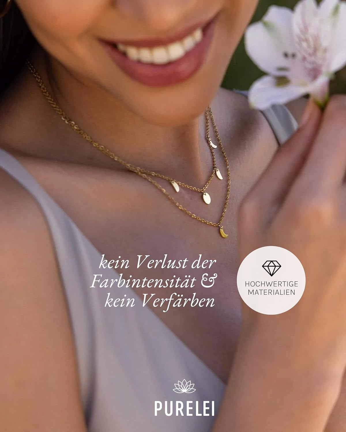 Purelei Luna Kette Damen – Halskette Damen aus langlebigem Edelstahl – Wasserfeste Kette mit Anhänger – 40-45 cm Länge verstellbar – Halskette für deinen individuellen Look Roségold