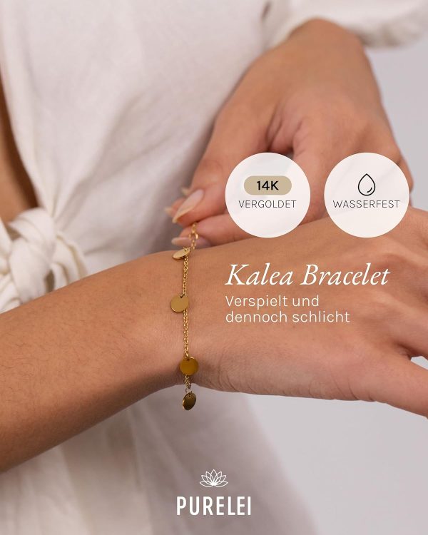 Purelei Kalea Armband – Elegantes, verspieltes Damen Armband mit Plättchen – Edelstahl – Verstellbare Länge 16/17,5/19 cm – Hawaiianisch inspiriert & wasserfest Gold