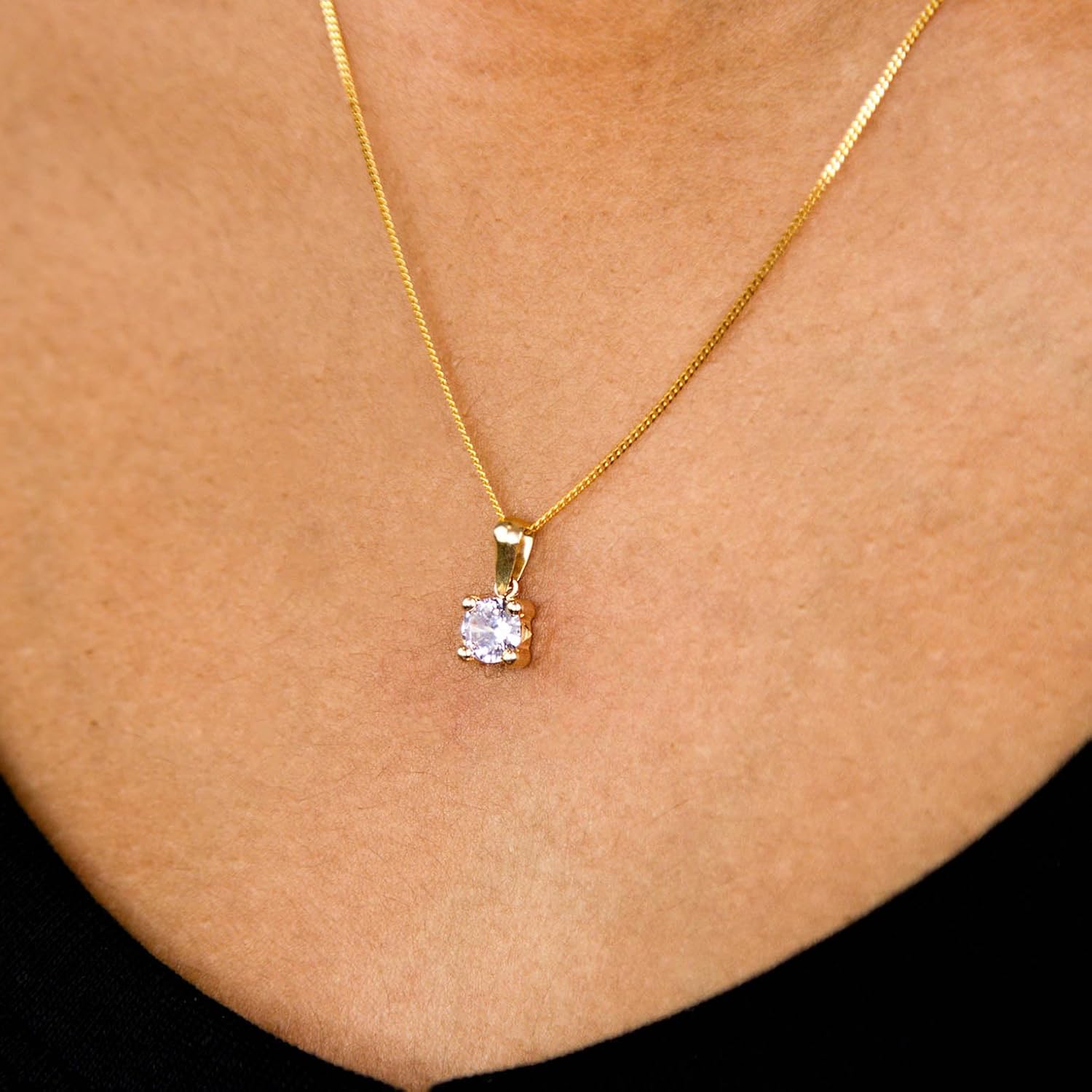 Amazon Essentials Halskette mit Anhänger aus 9-Karätigem Gold mit Geburtsstein (ehemals Amazon Collection) Lila/Juni