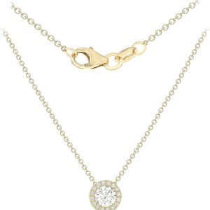 Amazon Essentials Halo-Halskette aus 9-Karätigem Gelb und Weißgold mit Kubischen Zirkonia (ehemals Amazon Collection) Gelbgold