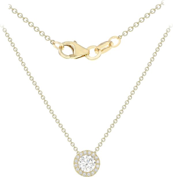 Amazon Essentials Halo-Halskette aus 9-Karätigem Gelb und Weißgold mit Kubischen Zirkonia (ehemals Amazon Collection) Gelbgold