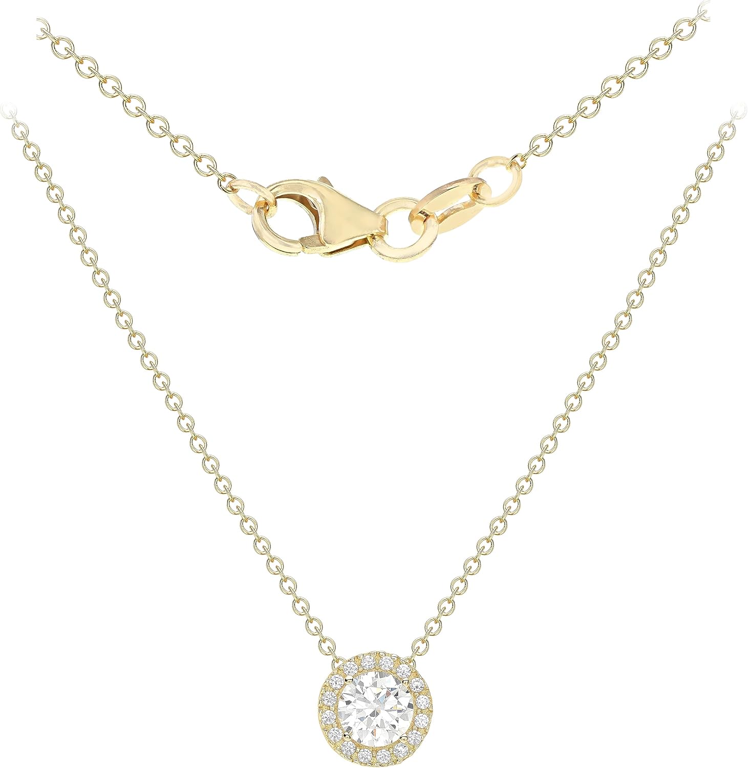 Amazon Essentials Halo-Halskette aus 9-Karätigem Gelb und Weißgold mit Kubischen Zirkonia (ehemals Amazon Collection) Gelbgold