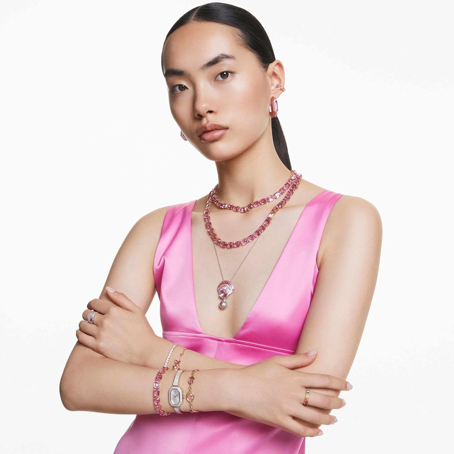 Swarovski Millenia Kollektion Halskette Millenia Tennis Halskette Goldfarben plattiert Rosa