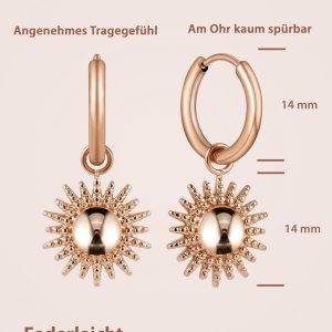 BONNYBIRD® Wasserfeste Edelstahl Ohrringe Sonne Damen in Silber, Gold & Roségold - 100% Wasserfeste & Hautverträgliche Creolen "BonnySun" (14 mm) BonnySun Roségold