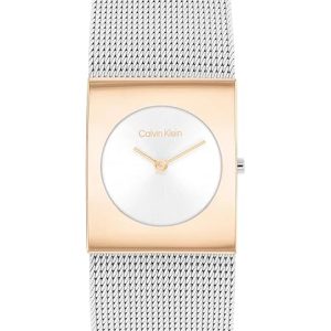 Calvin Klein Analog Quarzuhr für Damen Kollektion CK Pulse mit Edelstahl-Mesh-Gliederarmband Silver And Rose Gold
