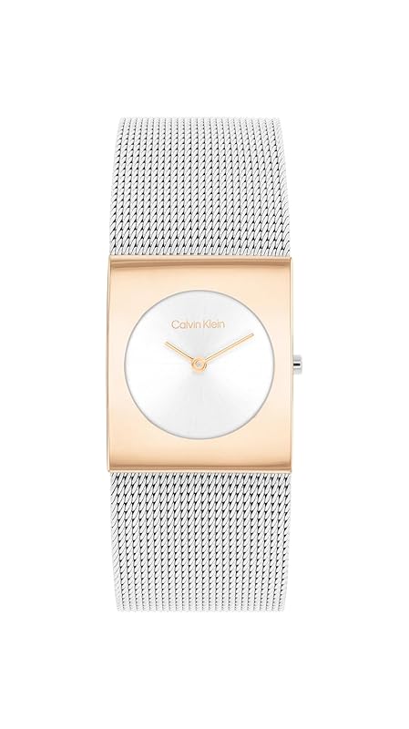 Calvin Klein Analog Quarzuhr für Damen Kollektion CK Pulse mit Edelstahl-Mesh-Gliederarmband Silver And Rose Gold