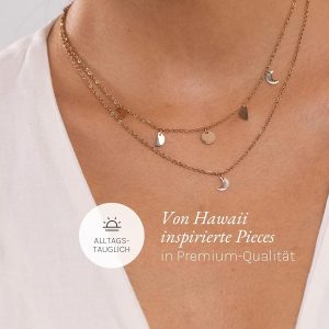 Purelei Luna Kette Damen – Halskette Damen aus langlebigem Edelstahl – Wasserfeste Kette mit Anhänger – 40-45 cm Länge verstellbar – Halskette für deinen individuellen Look Roségold