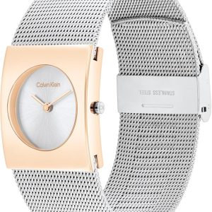 Calvin Klein Analog Quarzuhr für Damen Kollektion CK Pulse mit Edelstahl-Mesh-Gliederarmband Silver And Rose Gold