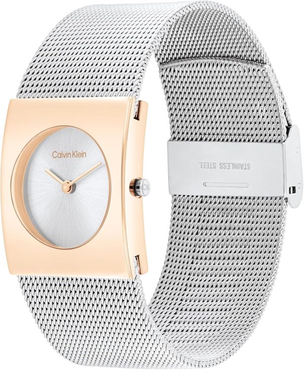 Calvin Klein Analog Quarzuhr für Damen Kollektion CK Pulse mit Edelstahl-Mesh-Gliederarmband Silver And Rose Gold